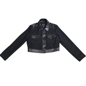 Christian Lacroix Button Front Crocodile Trim Cropped‎ Leather Jacket Sz Medium